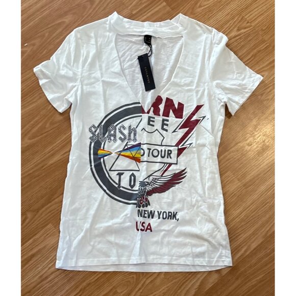 Revamped Slash Tour T Shirt New York Womens V-Neck Graphic Tee White Medium NEW - Picture 2 of 8